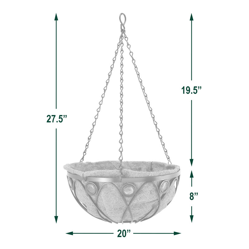 Pot à fleurs suspendu en métal Rodden, H 3,78 po x l 20,47 po x P 20,5 po