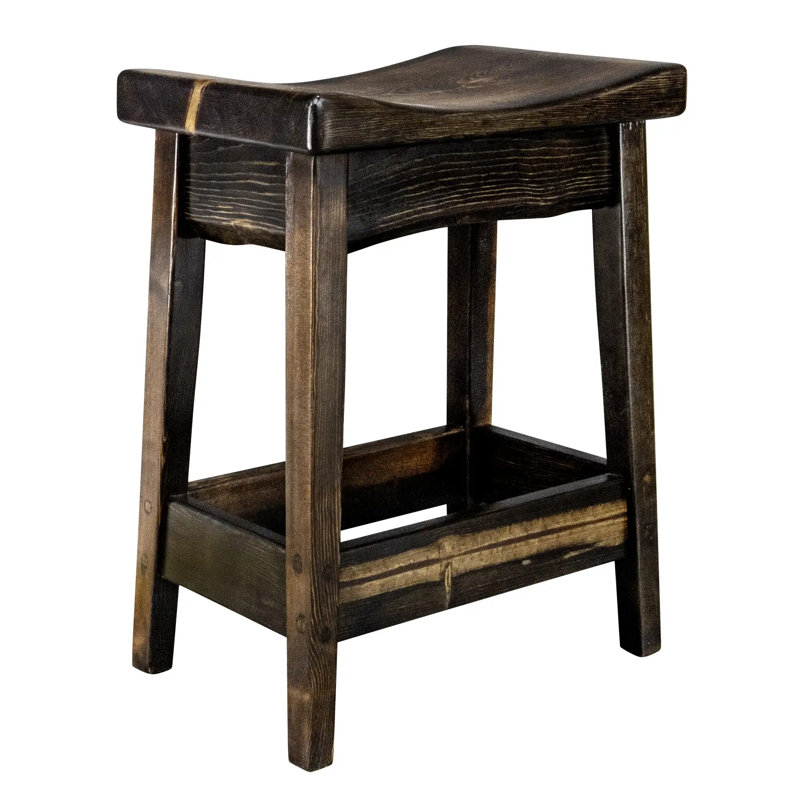 Tabouret de bar à hauteur de comptoir de la collection Kishea, siège d'une hauteur de 24 po, teinture jacobine et laque transparente