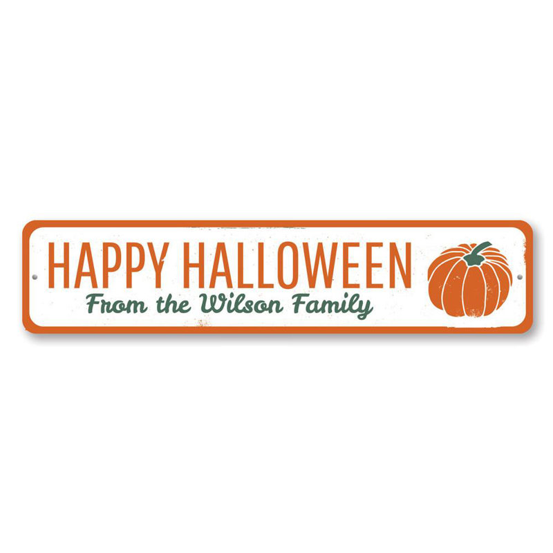 Plaque en aluminium citrouille d'Halloween personnalisée, H 4 po x l 18 po x P 0,04 po