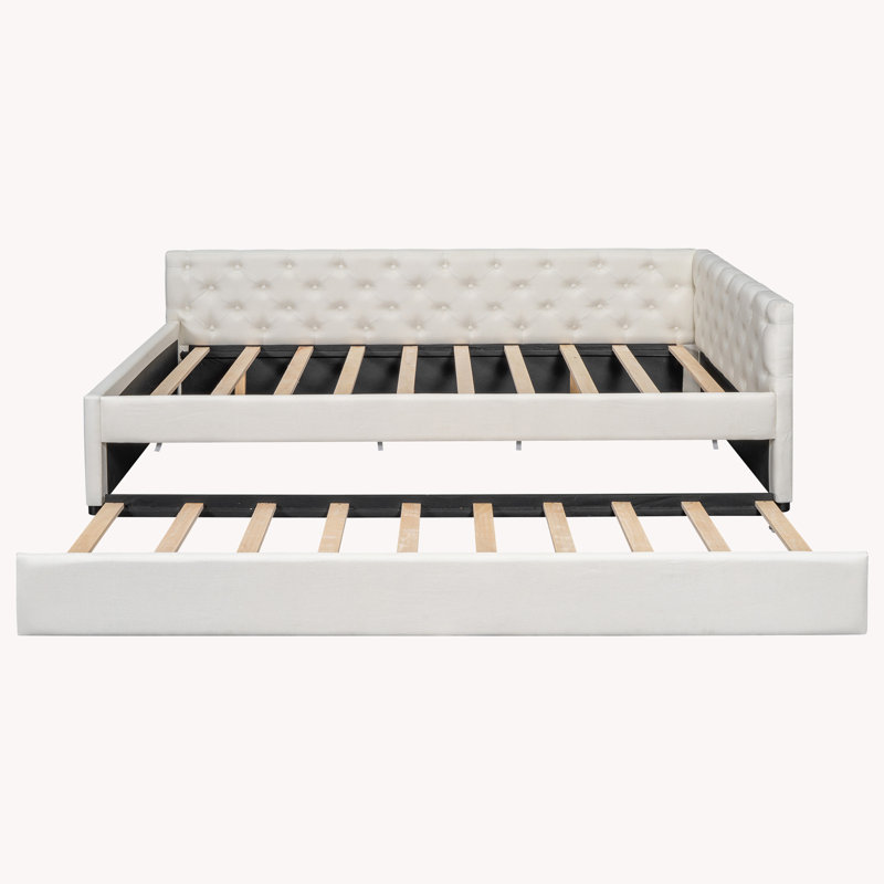 Lit de jour rembourré capitonné avec couchette, Beige