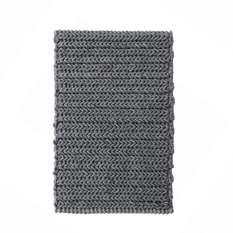 100% Cotton Chenille Chain Stitch Rug, Grey, Single - 30" L x 20" W