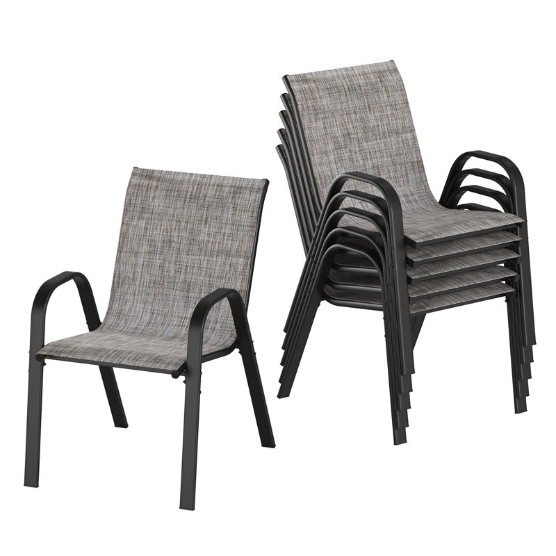 Ensemble de 6 chaises de salle à manger d'extérieur empilables Textilene, Gris