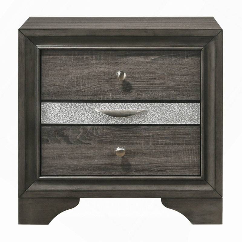 Grey 3-Drawer Nightstand, Gray