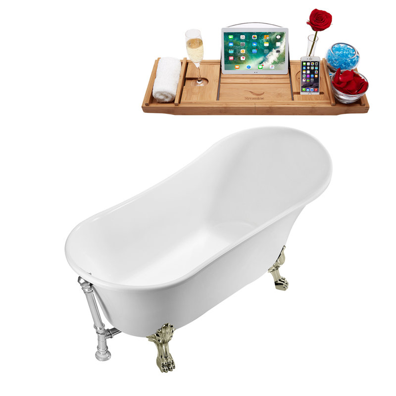 1699.3mm x 800.1mm Soaking Acrylic Bathtub, Brushed Nickel, Polished Chrome