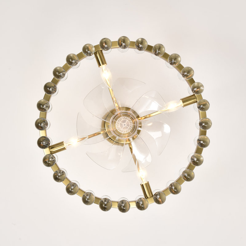 Jackeline 20.8'' 7 - Blade Crystal Ceiling Fan with Remote and Light Kit, Brass with Clear Blades
