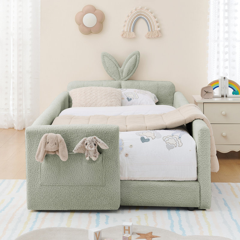 Twin Size Upholstered Platform Bed, Cyan