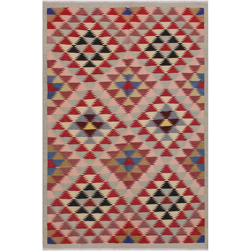 Tapis rose / rouge / brun en laine fabriqué à la main 4 pi 8 po x 6 pi 5 po Madee