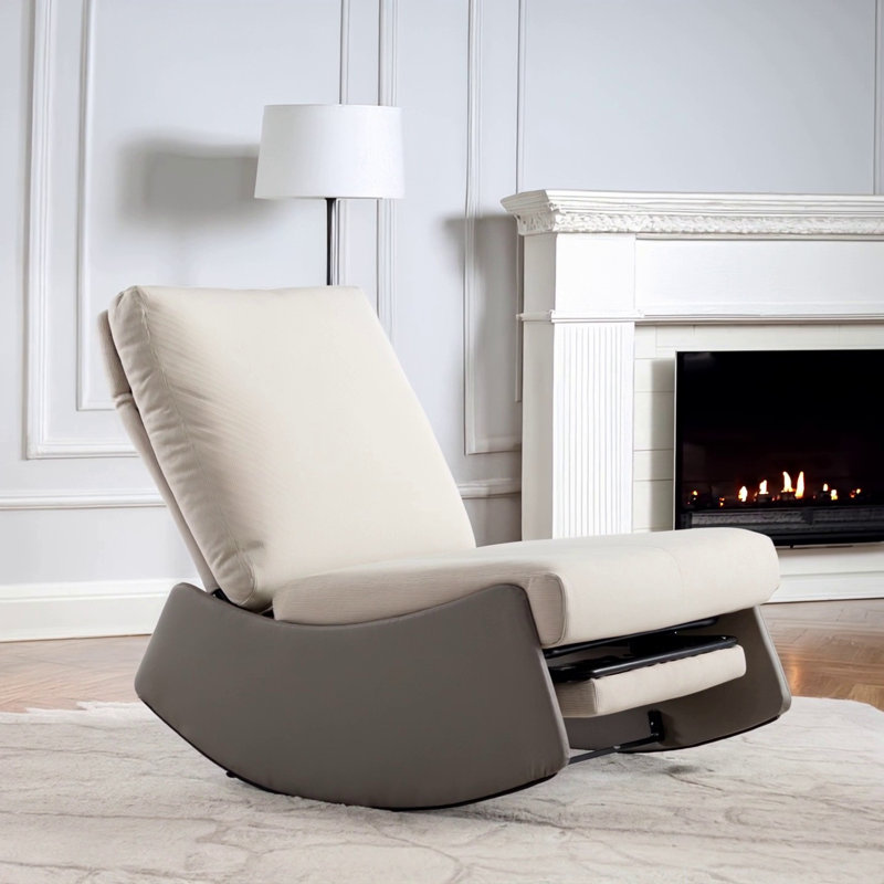 Modern Rocking Chair Recliner, Gray/Beige