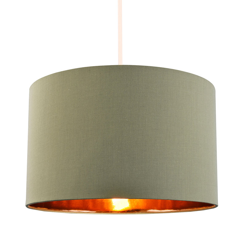 Olive Green Cotton Table/Pendant Lampshade With Shiny Copper Inner By Happy Homewares