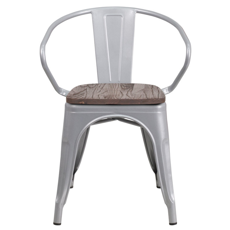 Kester 4 Pk. Metal Chair with Wood Seat and Arms, Silver