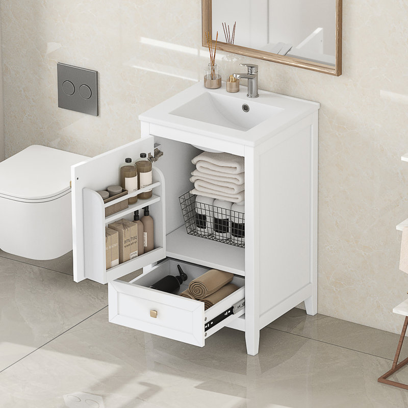 20'' Single Bathroom Vanity With Ceramic Top, White
