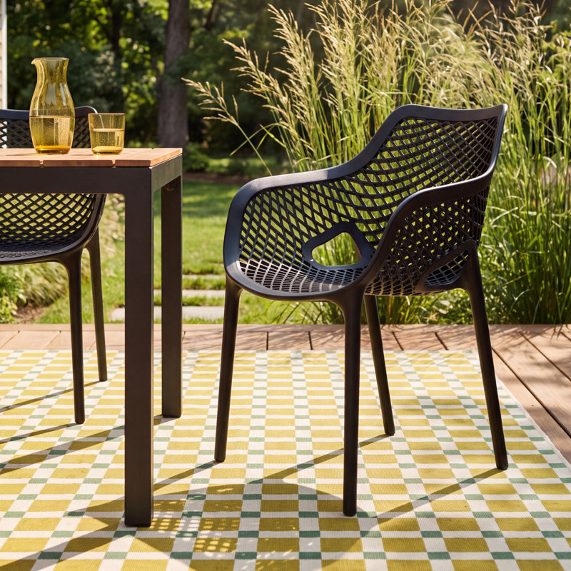 Farrah Premium All-Weather Outdoor Stacking Dining Armchair, Black