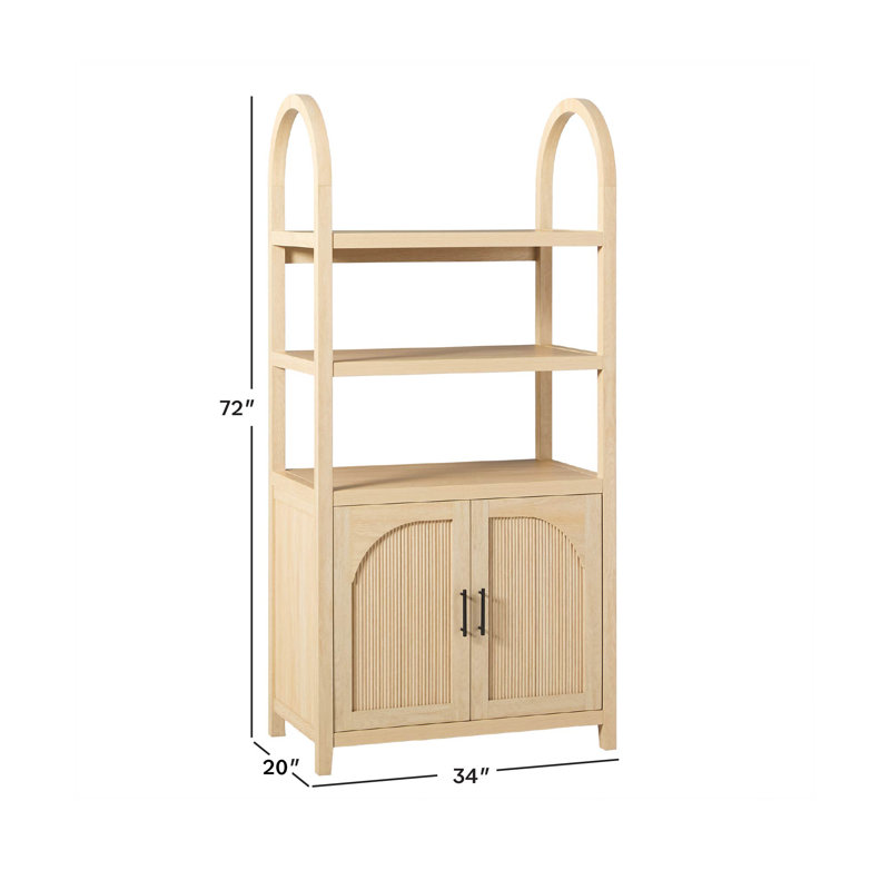 Eilisha Modern Arched Bookcase Cabinet with Reeded Doors, Coastal Oak