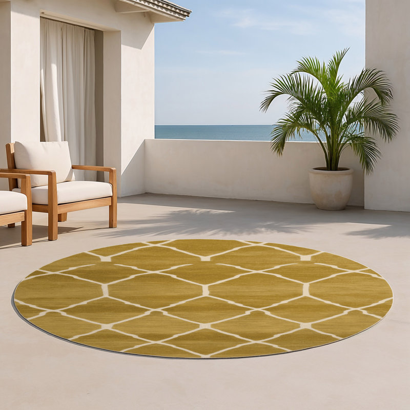 Tapis brun intérieur et extérieur Trellis, Rond 5 pi