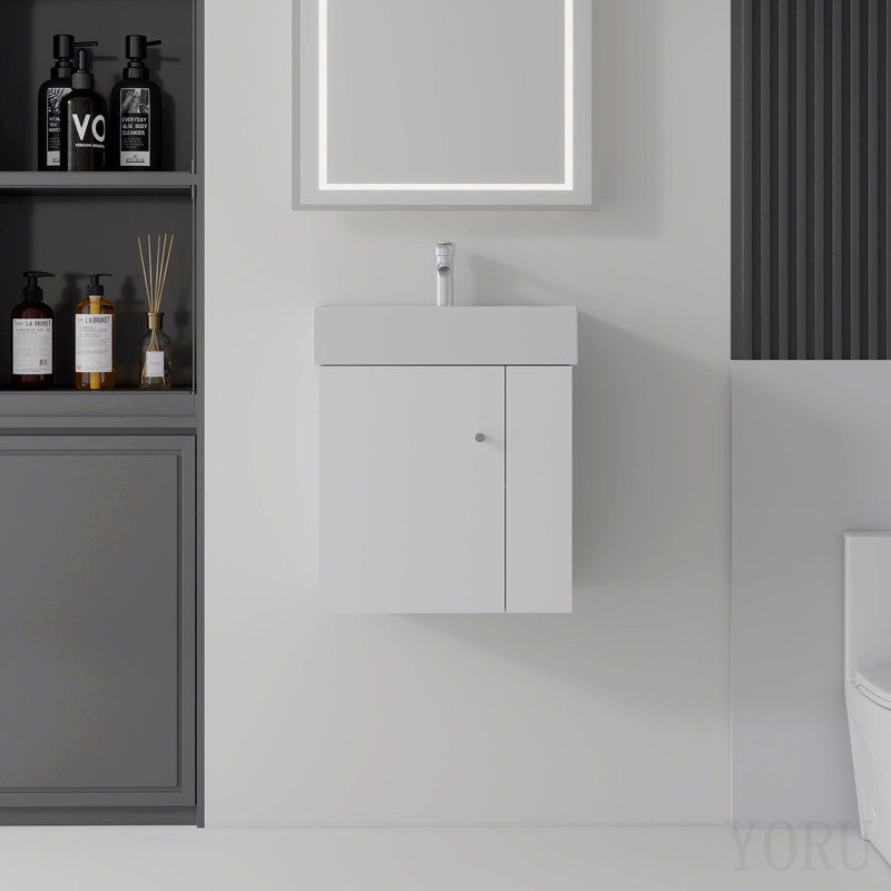 Ensemble de meuble-lavabo mural flottant 21,6 po avec armoire en contreplaqué mural avec lavabo en céramique et portes à fermeture en douceur pour petites salles de bain, blanc