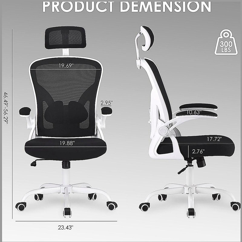 Home Office Desk Chair with Headrest, Ergonomic Office Chair, High Back Computer Chair with Armrests and Adjustable Lumbar Support