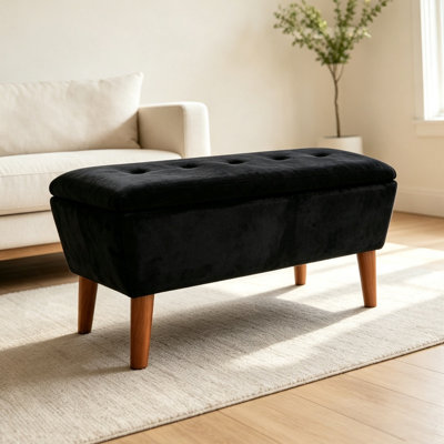 42" Rectangular Linen Ottoman Bench, Modern Low Footrest Stool with Solid Wood Tapered Legs, Multi-Use Entryway Shoe Bench & End of Bed Bench for Living Room/Bedroom