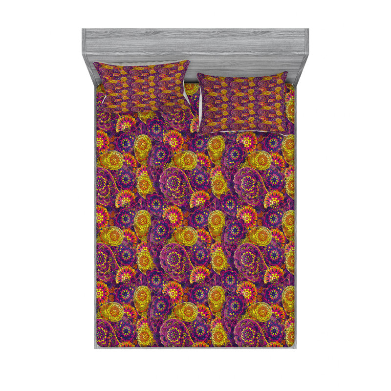 Microfiber Paisley Sheet Set, Queen Sheet Set with Fitted Sheet, Paisley