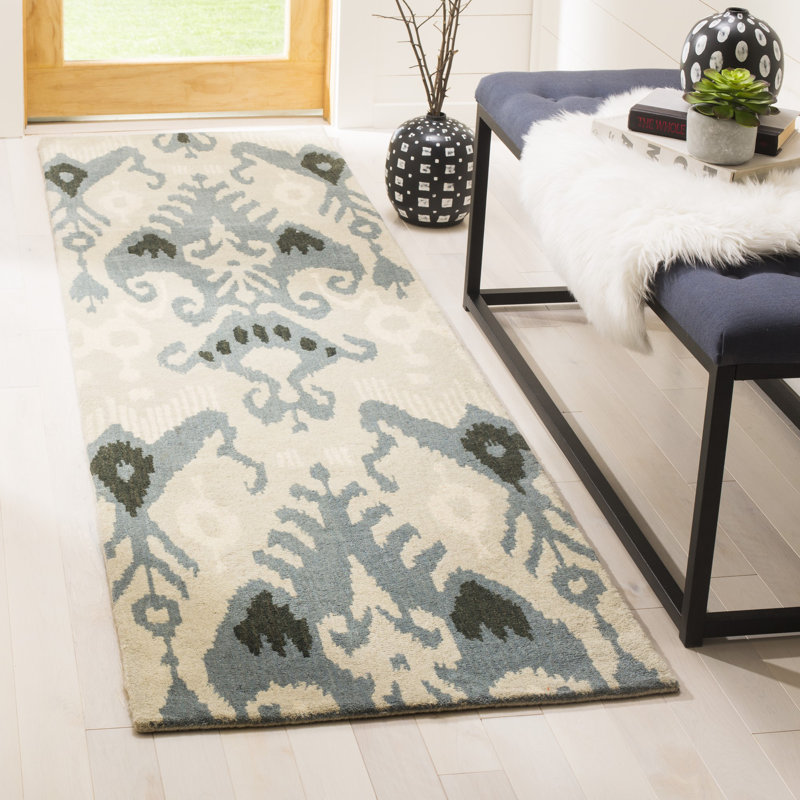 Tapis beige / ardoise en laine touffeté à la main Kline, Tapis de couloir 2 pi 3 po x 12 pi