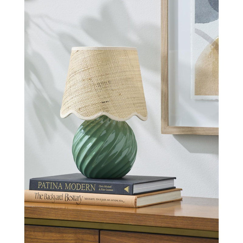Wyatan Table Lamp, Dark Green, Rattan