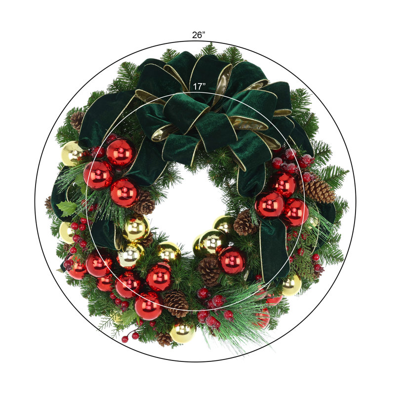 26'' Holiday Wreath with Ornaments, Berries and Pinecones