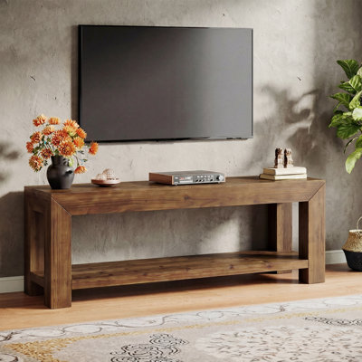 63" Solid Wood TV Stand for TVs up to 75", Entertainment Center with Storage Shelves