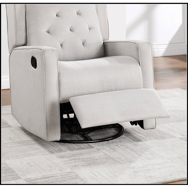 Contemporary Light Gray Polyfiber Swivel Recliner With Manual Motion And Glider Function For Living Room Comfort, Light Gray 
