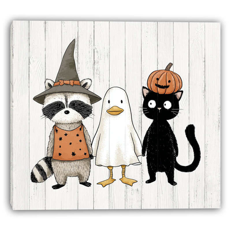 «Witch Raccoon Duck and Cat», art mural sur toile tendue, H 20 po x l 20 po