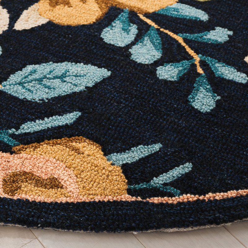 Rolman Hand Tufted Wool/Cotton Performance Floral Rug in Beige/Green/Blue, Round 6'