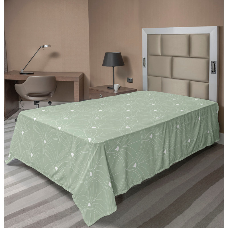 Polyester Floral Flat Sheet, Twin Flat Sheet, Pale Green/White