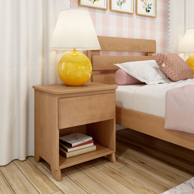 Kathryn 1 Drawer Solid Wood Nightstand, Pecan Wirebrush