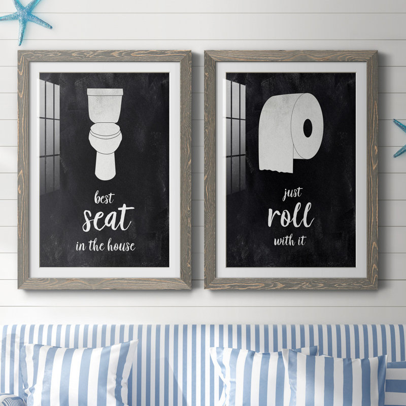 «Best Seat», ensemble de 2 reproductions d'art textuel, Impression encadrée avec passe-partout, H 31,5 po x l 47 po, Gris