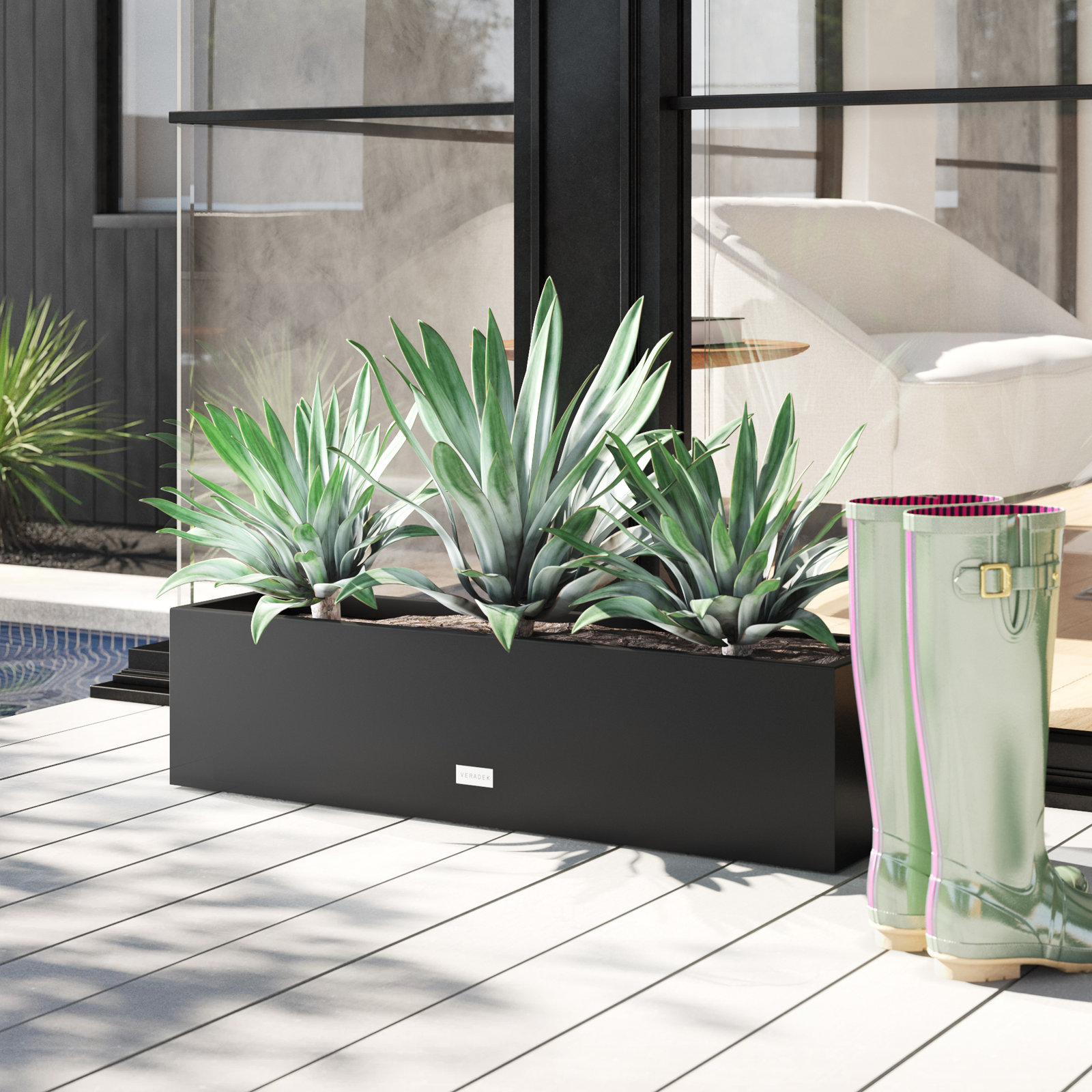 Block Series 36" Railing Planter, Black