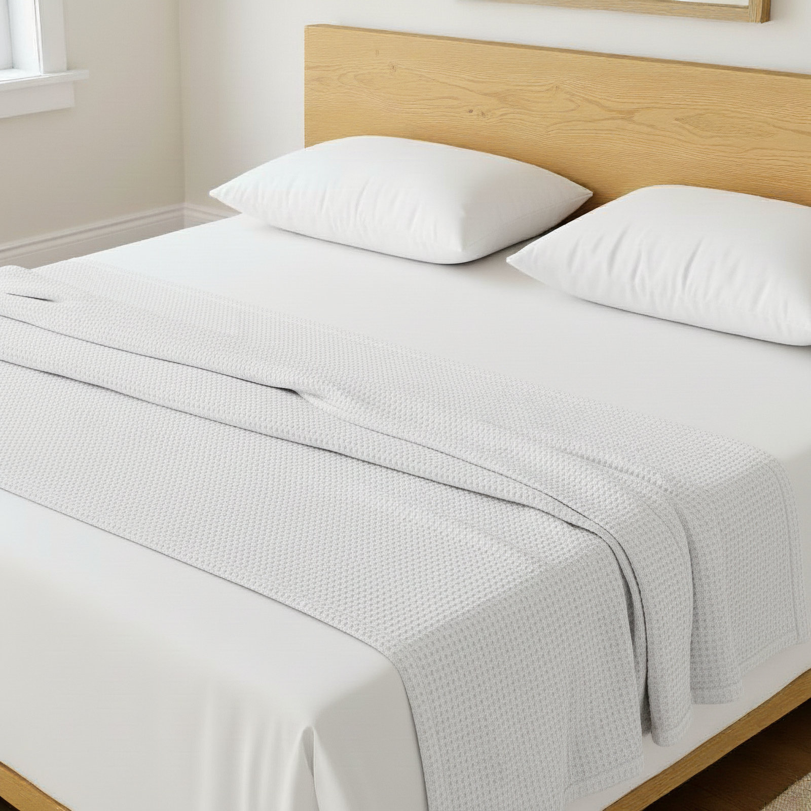 Solid Waffleweave Cotton Waffle Blanket, King / Cal King, White