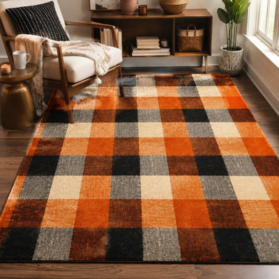 1Pcs Autumn harvest plaid design - cozy, printed plush carpet, washable and easy to clean, large area rug, non-slip backing, suitable for living room, bedroom, kitchen office indoor use for home detor
