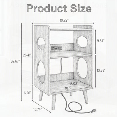 Meuble pour platine vinyle avec rangement pour disques vinyles, station de recharge, ports USB et présentoir pour pochettes d'albums, idéal pour le salon.