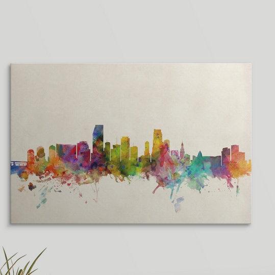«Miami Florida Skyline» par Francy, impression, H 32 po x l 48 po x P 1,5 po, Toile