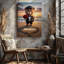 Toile, un charmant ours en peluche debout sur une plage de sable, art au coucher du soleil-641489577