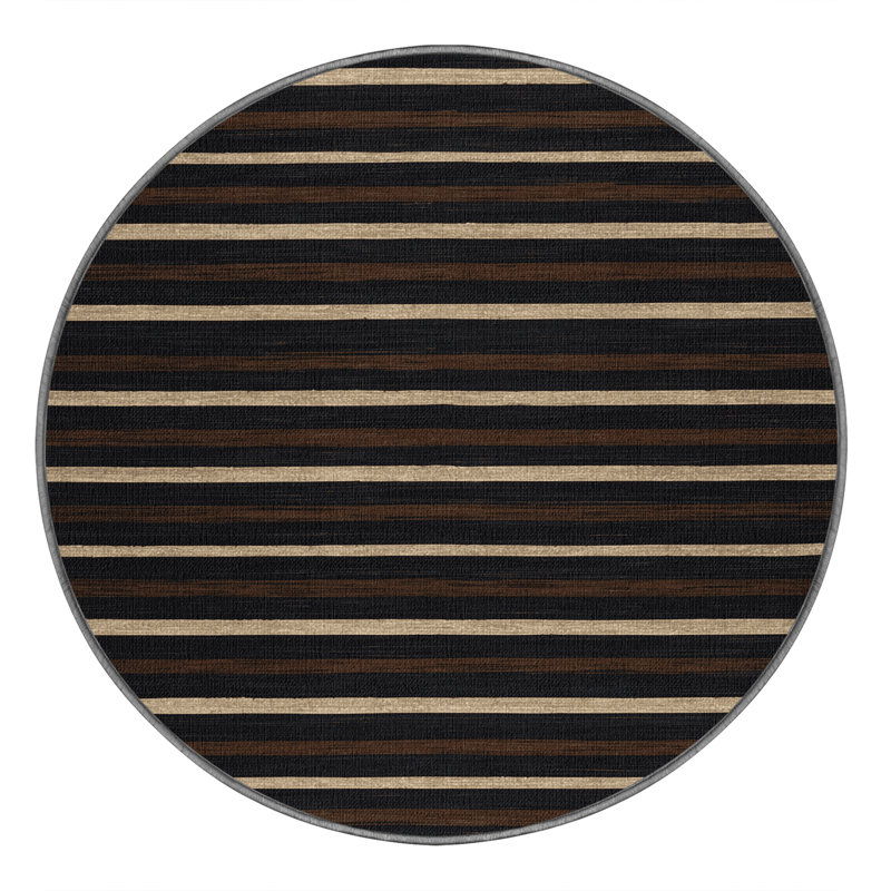 Tapis gris à rayures horizontales lavable à la machine, Rond 4 pi