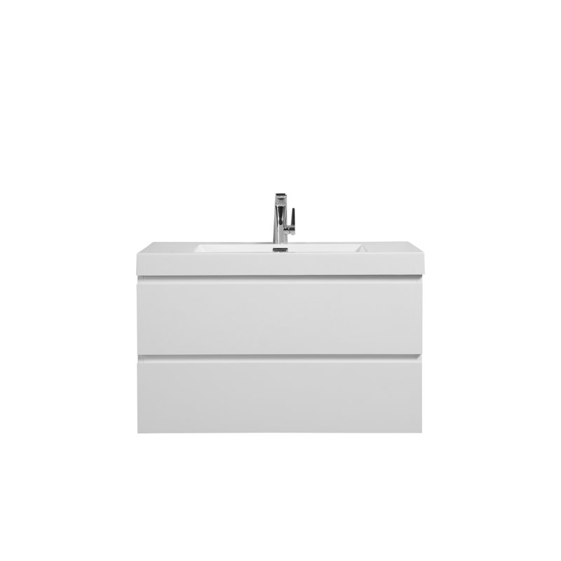 Etha 36 po L x 19 po P 2 tiroirs Meuble-lavabo autoportant avec évier simple et Comptoir en Acrylique blanc