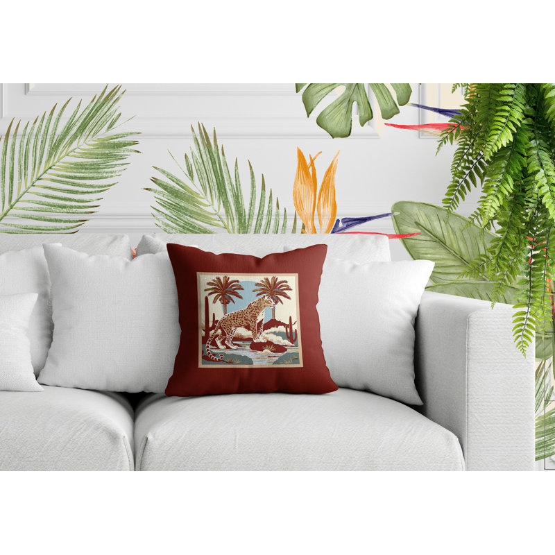 Oreiller carré réversible intérieur / extérieur Puro Leopard, Rouge, Carré 17 po