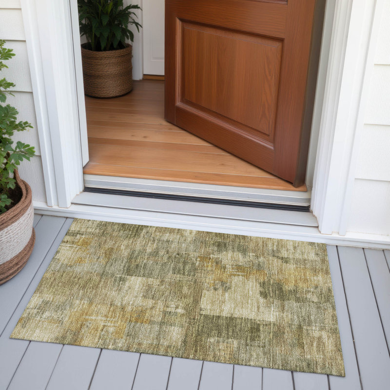 Machine Washable Indoor/Outdoor Xhevrie Khaki Rug, Rectangle 1'8" x 2'6"