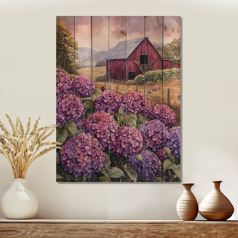 Hortensias dans la couleur de lavande grange I - Art mural en bois d'hortensias - sur bois de pin naturel