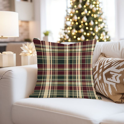 Holiday Christmas Retro Plaid Holiday Pattern II Cottage Throw Pillow Cover