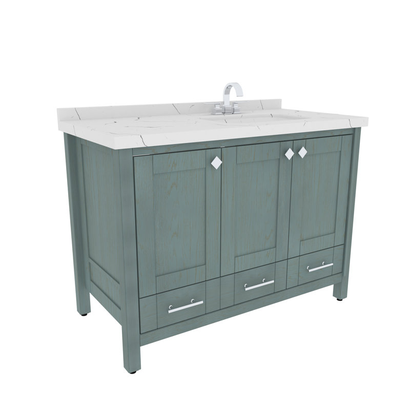 Kardelen 1200 mm Freestanding Single Bathroom Vanity with One Tap Hole Marble Basin, Sea Green