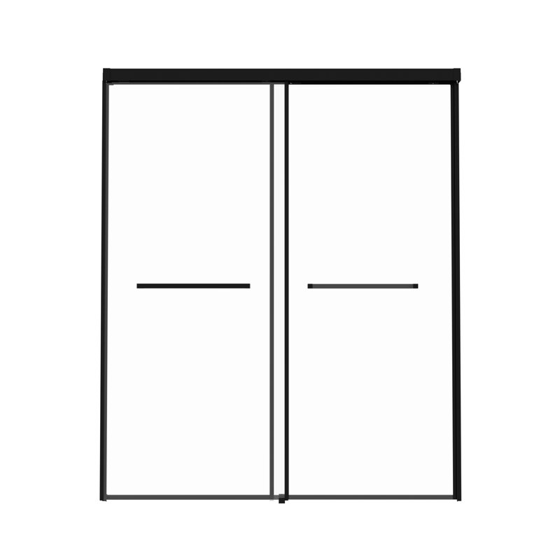 60 po W 72 H, porte de douche coulissante double, verre trempé 1/4, semi-noir mat, éclaboussure, fuite réversible noir large haut, réversible
