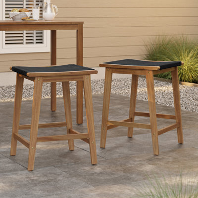 25.6" H 2-Piece Solid Wood Outdoor Patio Bar Stools with Rope Woven