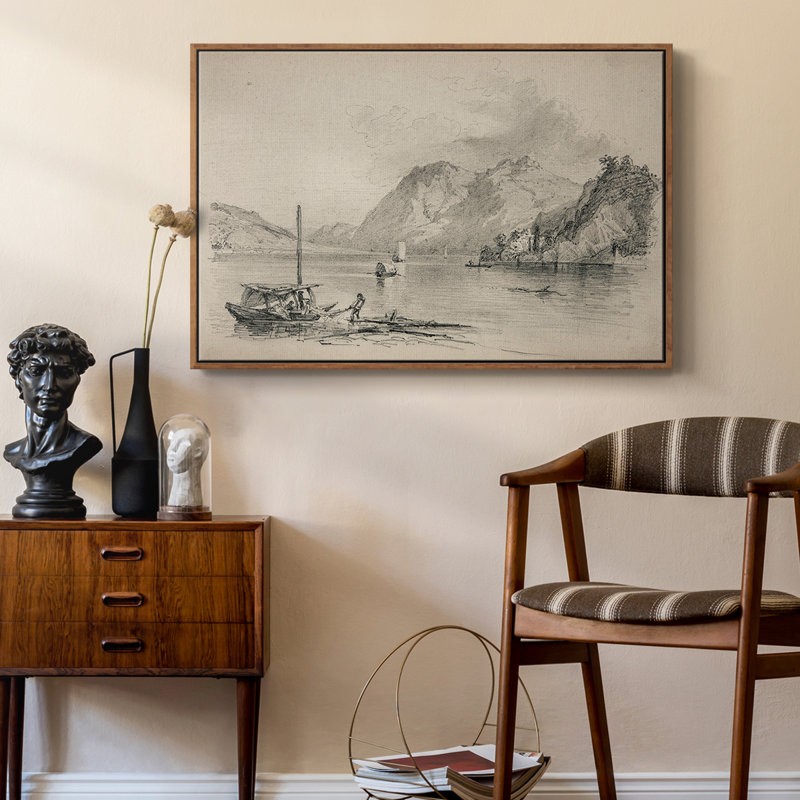 Croquis rétro-Lxxi, H 27 po x l 41 po x P 2 po, Toile encadrée noyer flottant