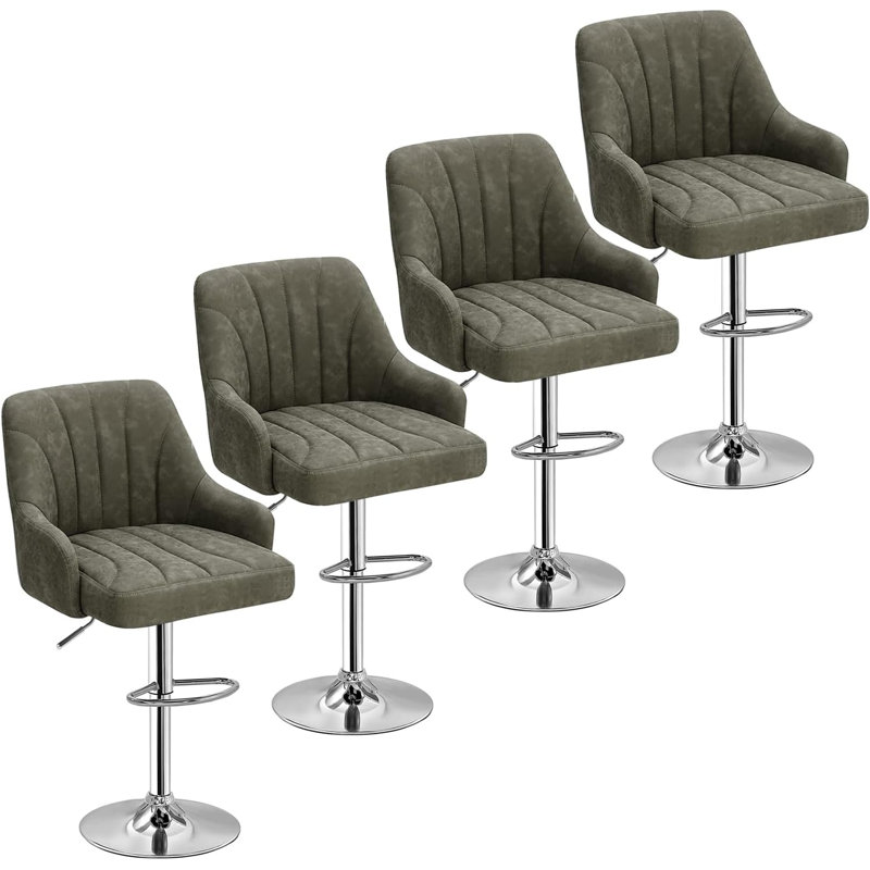 Ensemble de 4 tabourets de bar pivotants réglables en similicuir, hauteur de comptoir rembourrée avec tabouret à haut dossier pour îlot de cuisine, gris