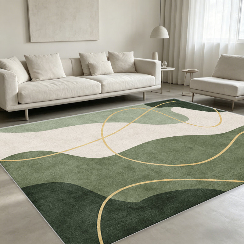 Green Abstract Line   area rugs for Living Room, Soft and Comfortable, Suitable for all seasons, easy to maintain, machine washable Indoor floor mat, Under Table Farmhouse suitable for Bedroom, Dining Room, Study,  Balcony, Home Decor Patio